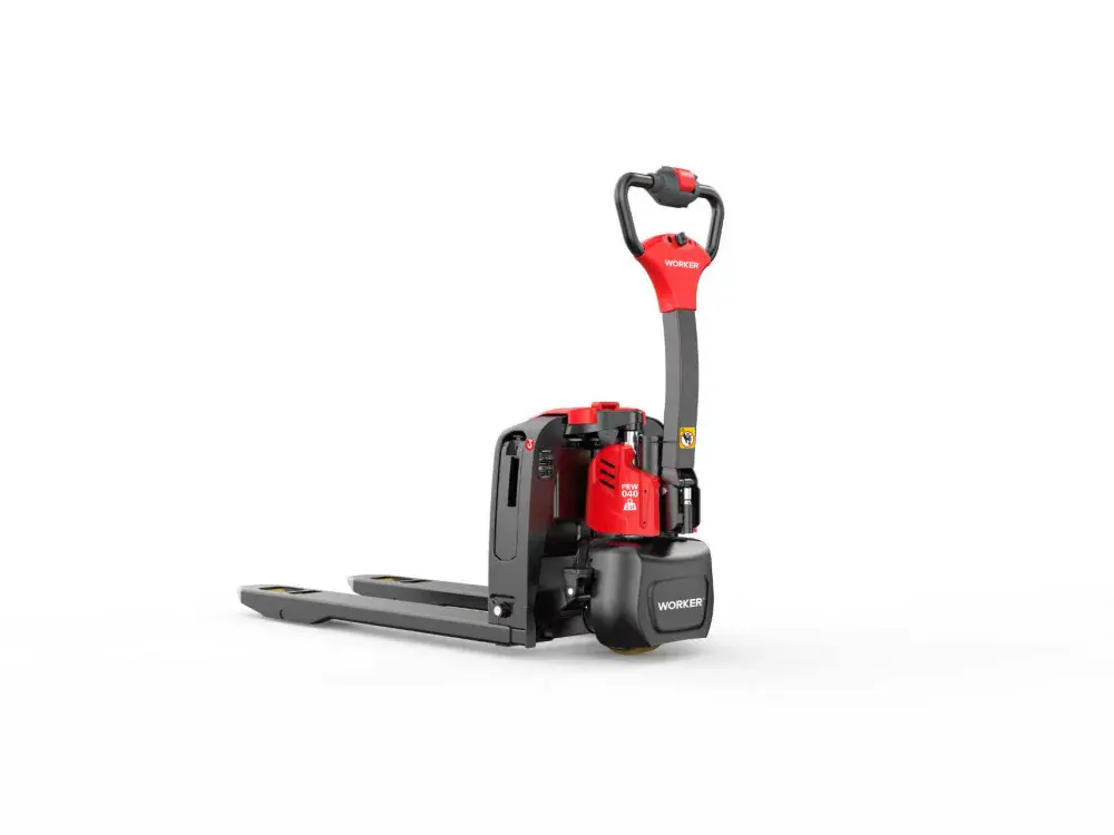 Paleteira elétrica hidráulica 2T garfo 1150X685MM elevação 190MM roda dupla 20AH pew 040 Worker