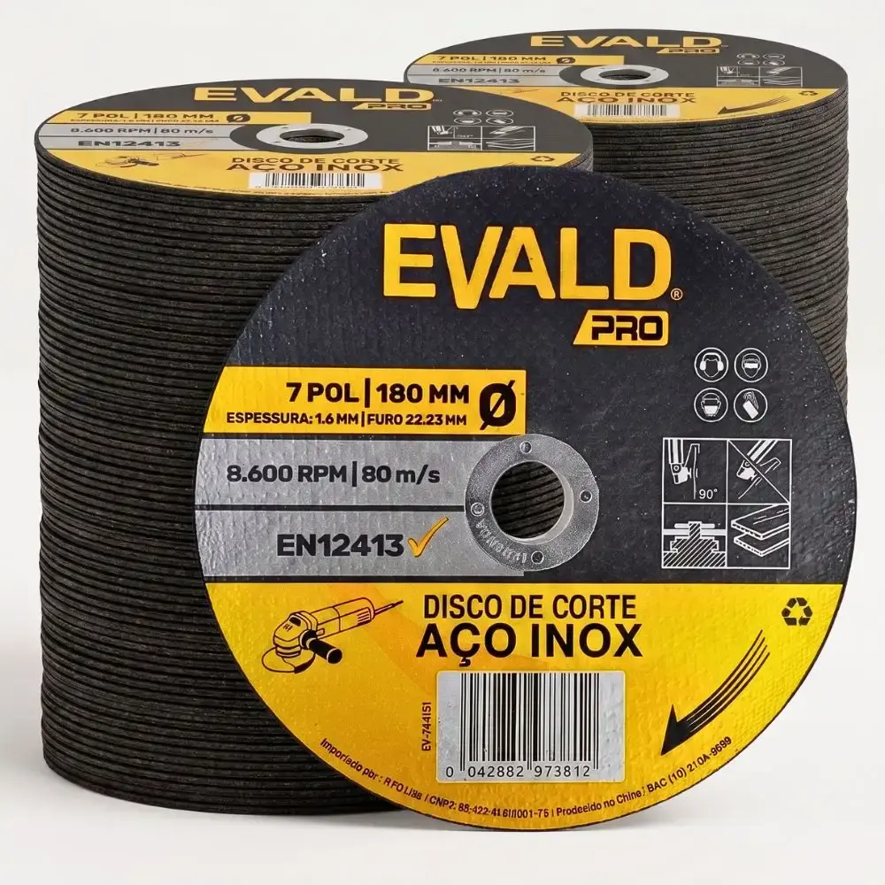 Disco de Corte Inox 100 Unidades 7 POL x 1,6 MM 8.600 RPM EVALD PRO — fotografia de referência
