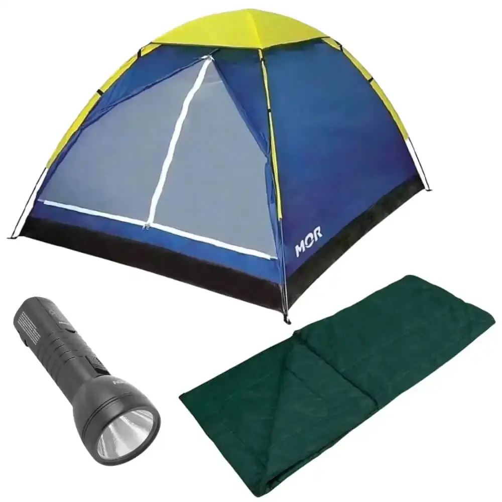 Barraca Camping até 4 Pessoas com Saco de Dormir MOR e Lanterna VONDER — fotografia de referência