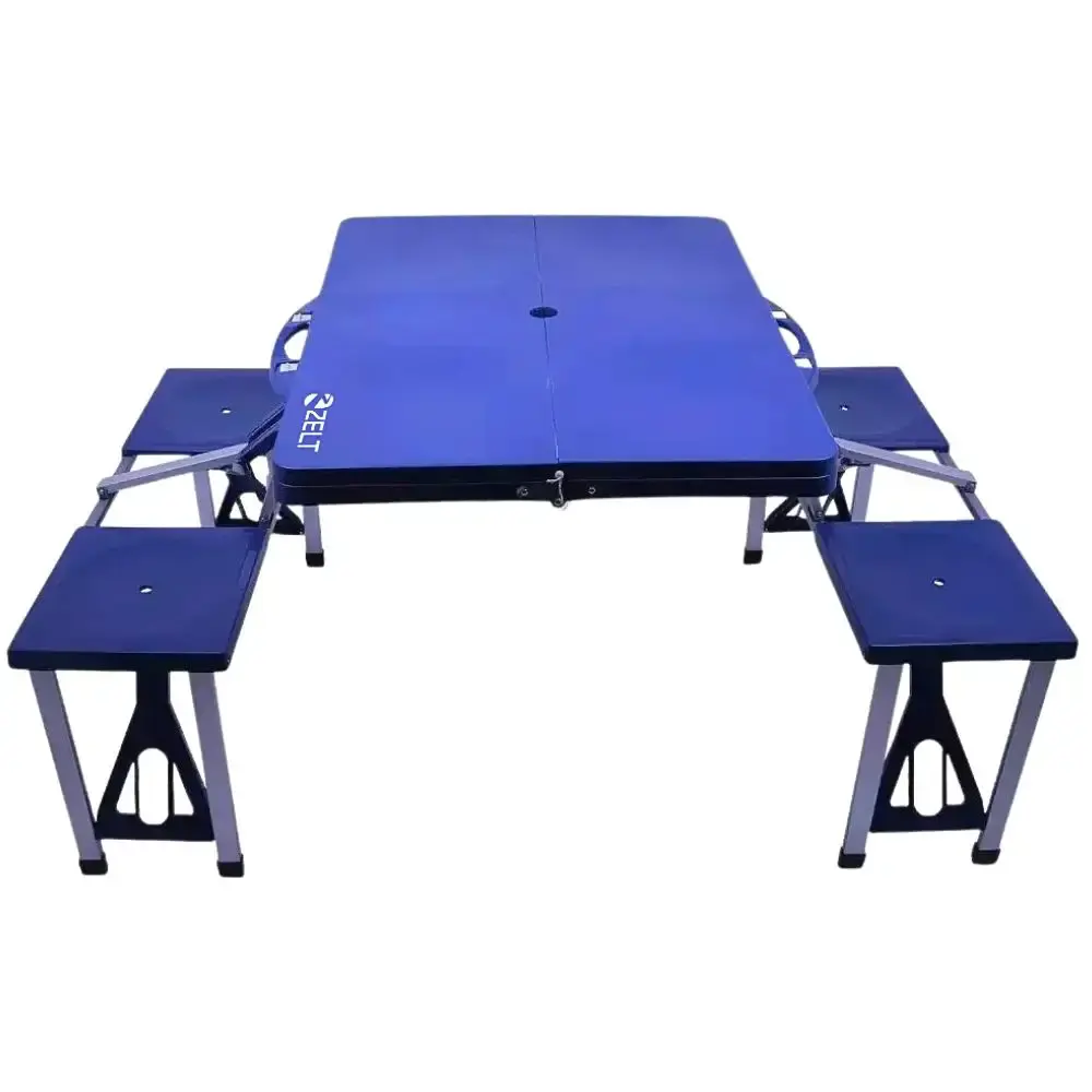 Mesa Camping Portátil Dobrável em Polipropileno 4 Banquetas Tipo Maleta 136×85×65 cm ZELT — fotografia 5