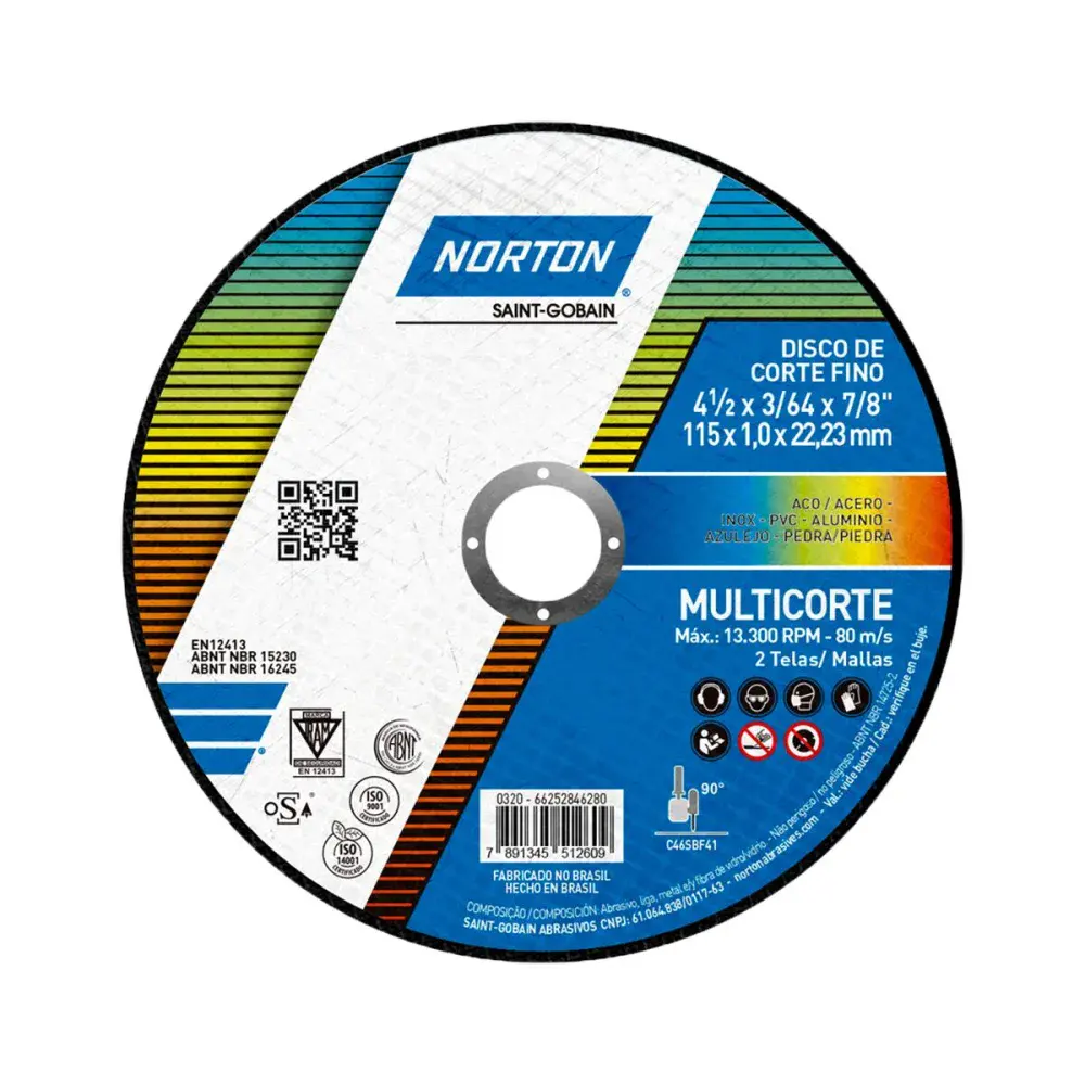 Disco de corte rápido tipo 41 multicorte 115X1,0MM Norton
