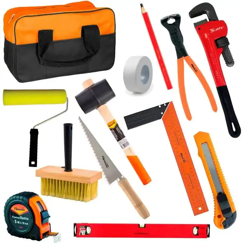 Kit de ferramentas para pedreiro 13 peças com bolsa multimarcas — fotografia de referência