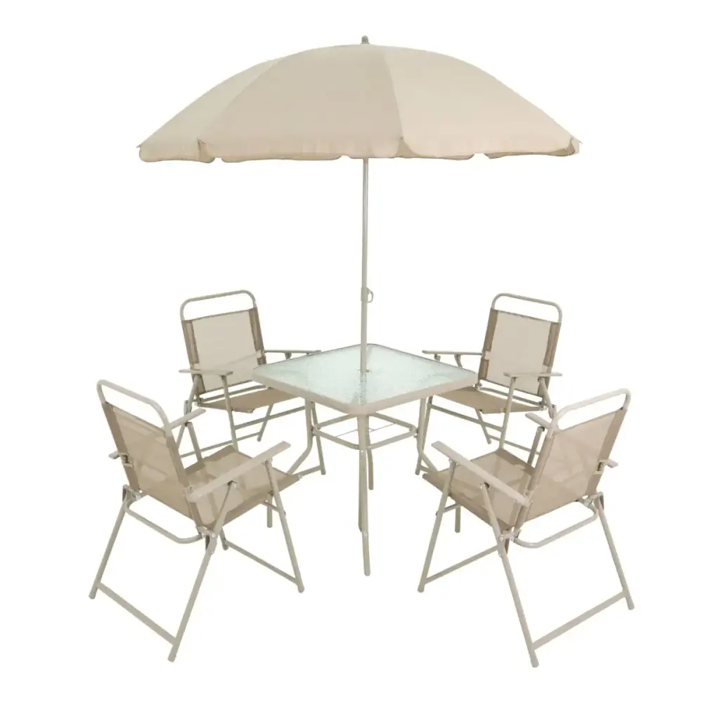 Conjunto miami para jardim com ombrelone mesa e cadeiras bege BEL — fotografia de referência