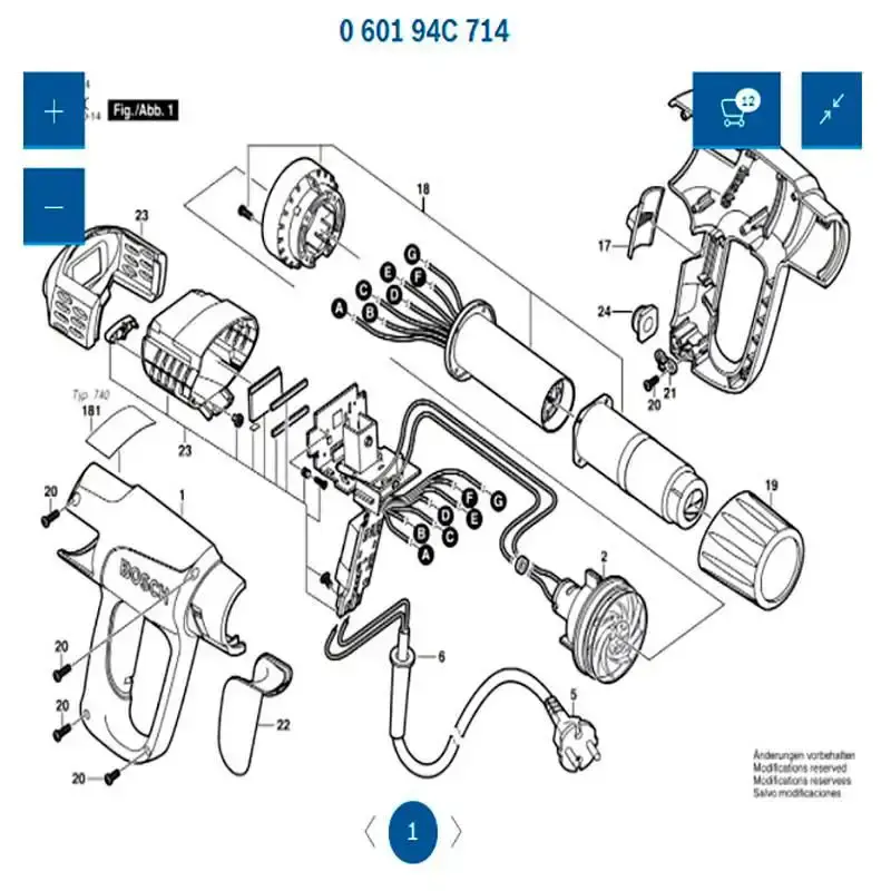 Resistência para soprador térmico GHG 630 DCE em 110V 1609203M49 Bosch 110 V — fotografia 4