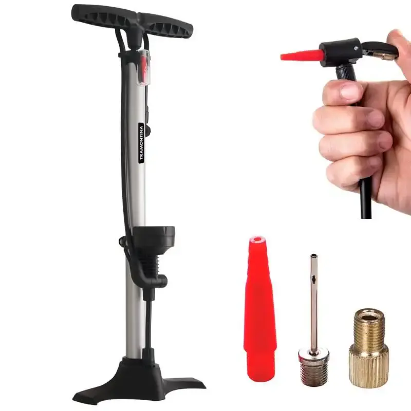 Bomba de ar manual encher pneu 160 PSI 11 BAR com manômetro Tramontina