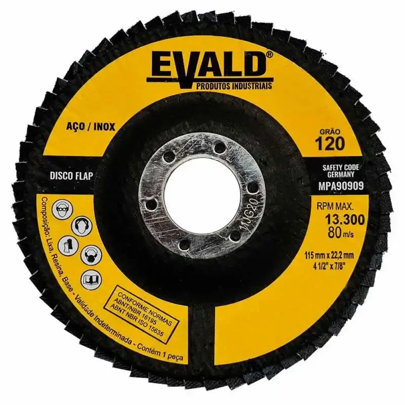 Disco de lixa flap 4.1/2 POL 115 MM aço inox grão 120 kit com 10 unidades Evald Evald — fotografia 3