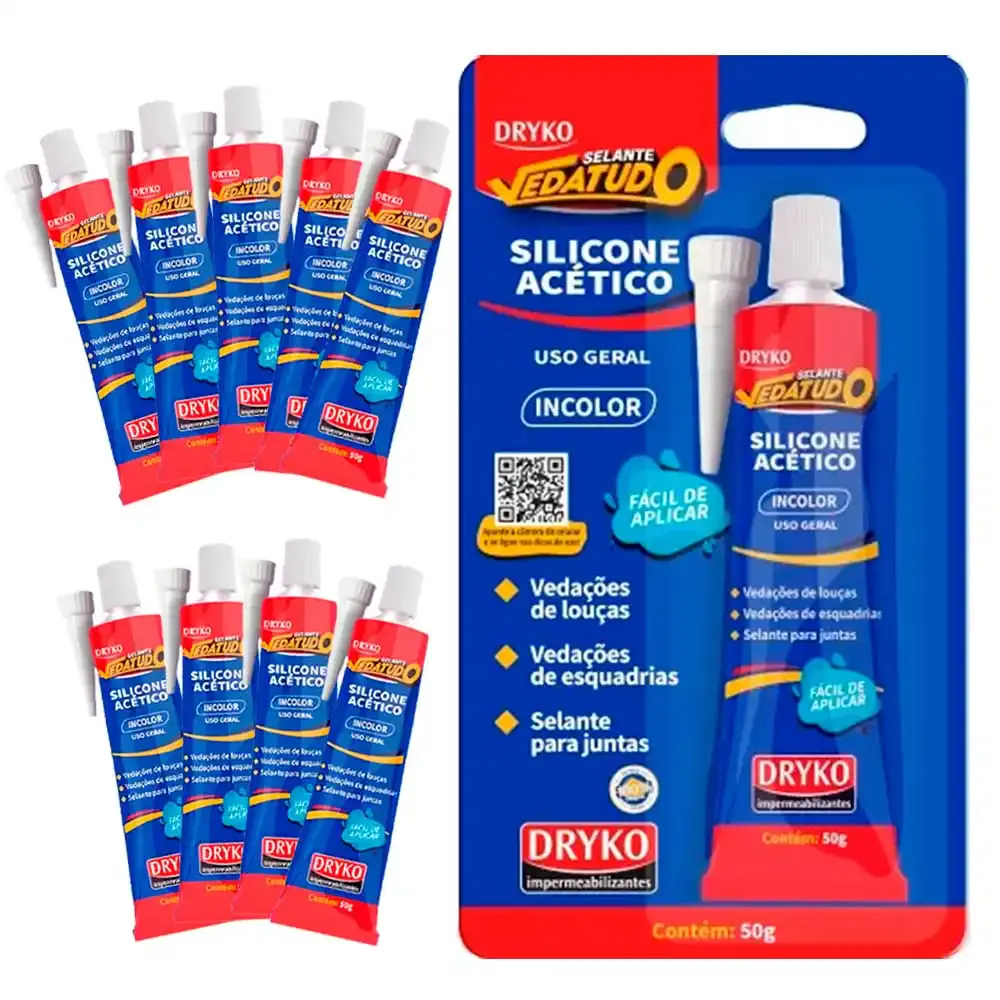 Silicone incolor acético vedatudo 50G 10 unidades Dryko