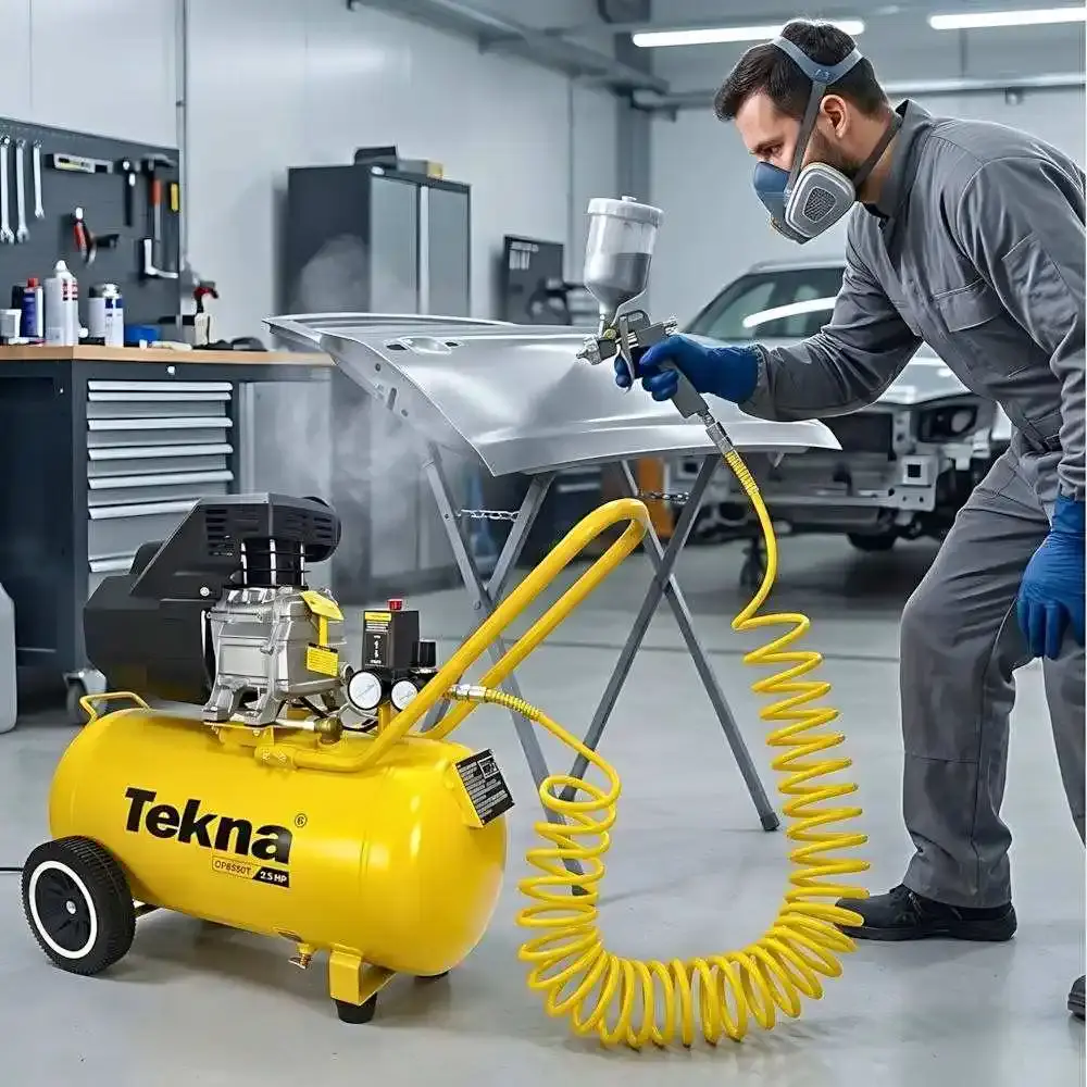 Compressor de ar 2,5HP 8 pés 43 litros lubrificado com kit multiuso 6 peças Tekna 110 V — fotografia 7