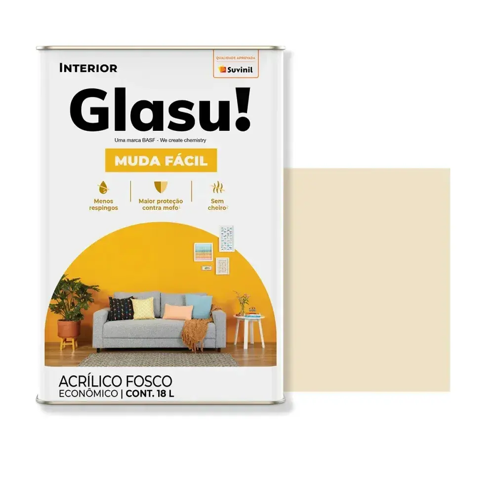 Tinta acrílica muda fácil fosco areia 18L glasu Suvinil Glasu! — fotografia 2