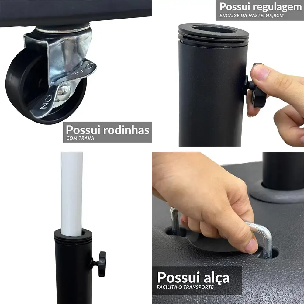 Base para ombrellone com rodas 50X50X36 CM 26KG preta IWBO50 ImportWay — fotografia 5