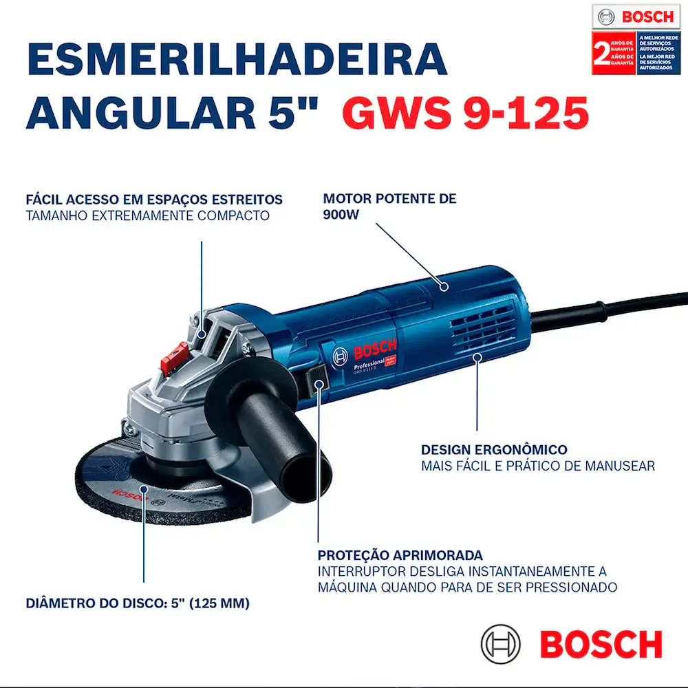 Esmerilhadeira angular Bosch GWS 9-125 900W 220 V — fotografia 11
