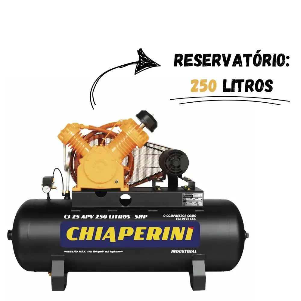Compressor industrial 25 pés 5HP 250L trifásico 696 Chiaperini — fotografia 3