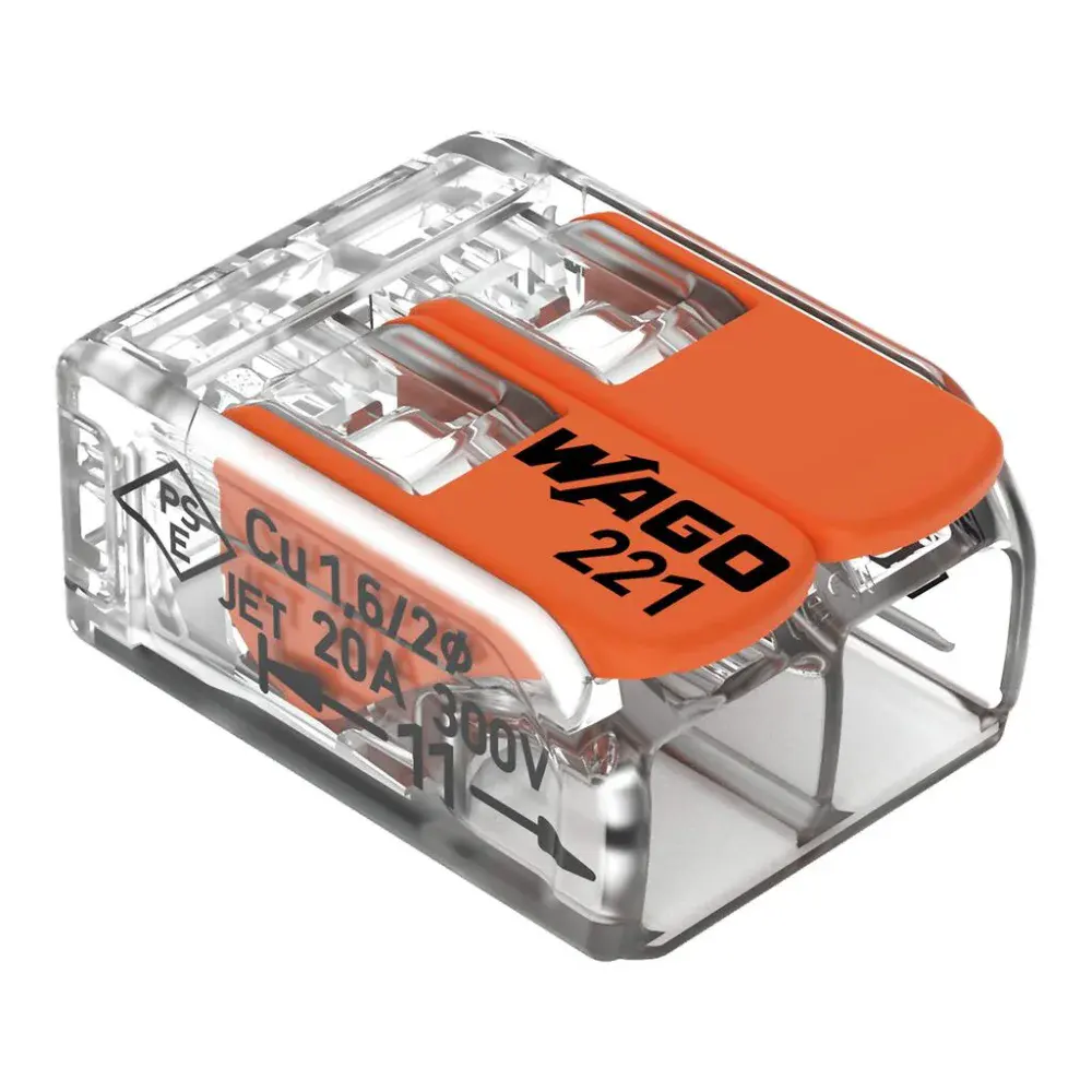 Conector de emenda cx 221 c/ 2 derivações fios de 4MM 100 pçs Wago