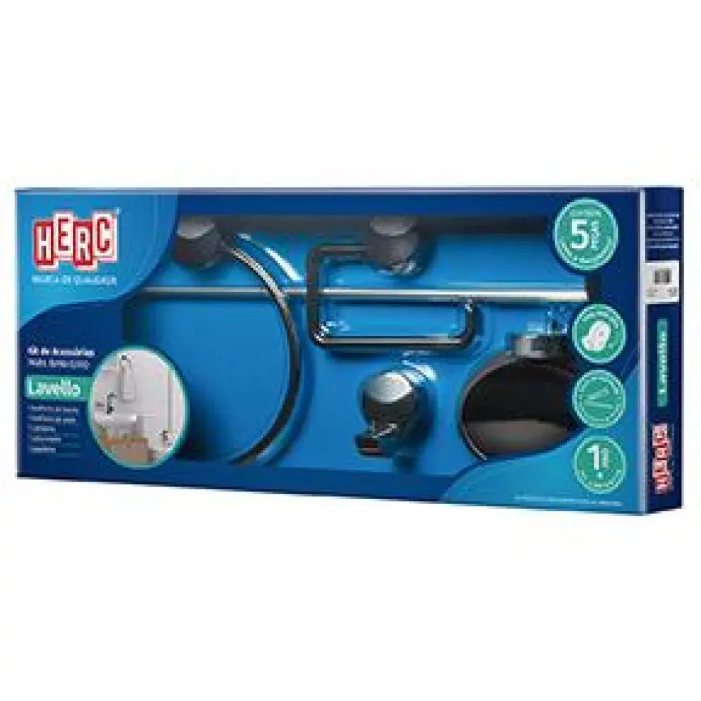 Kit banheiro lavello 5 pecas preto/crom Herc