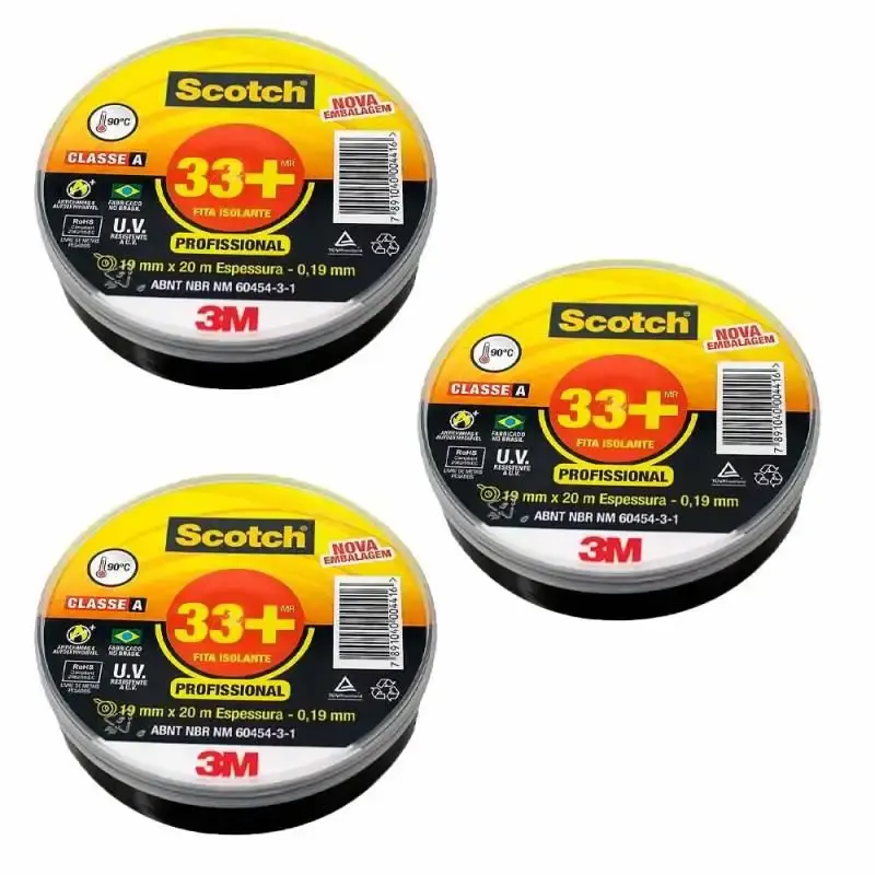 Fita isolante 33+ scotch 20 metros kit com 3 unidades 3M — fotografia 3