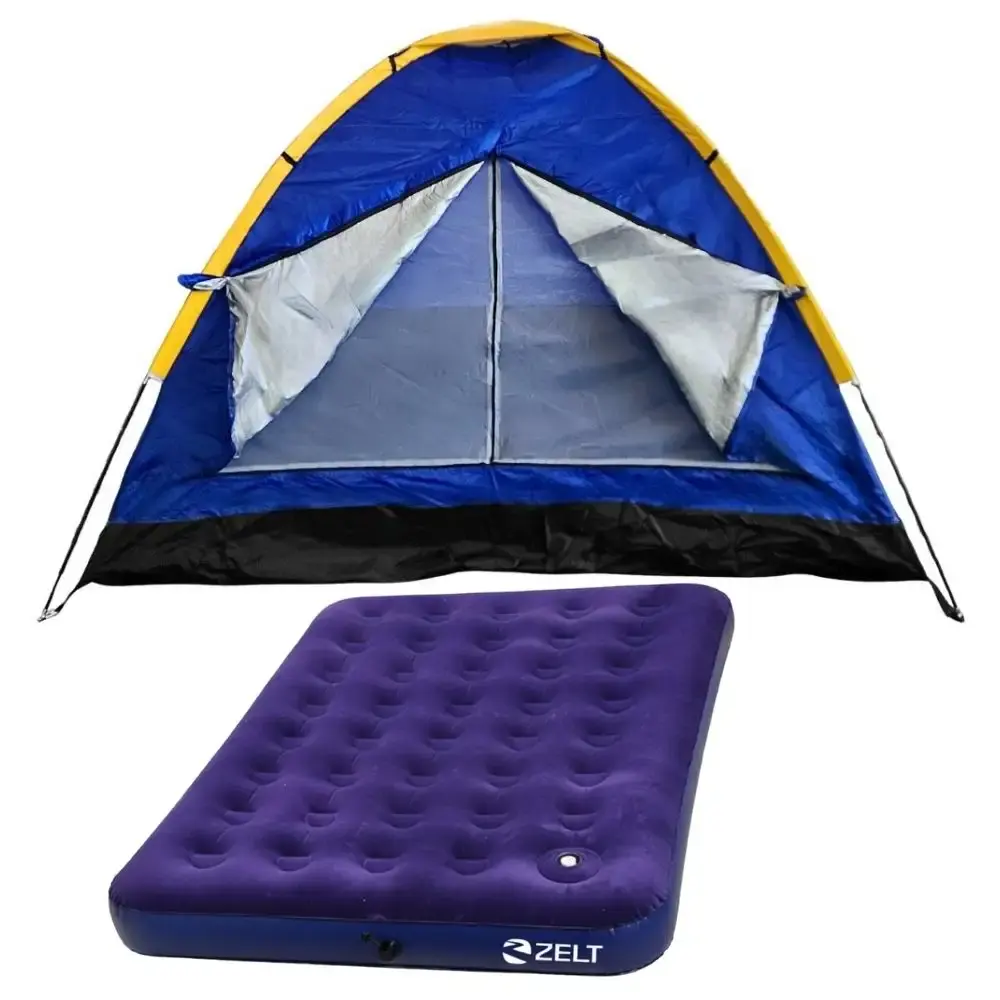 Barraca iglu camping para 4 pessoas 2,10 m com colchão inflável de casal azul Zelt — fotografia 2