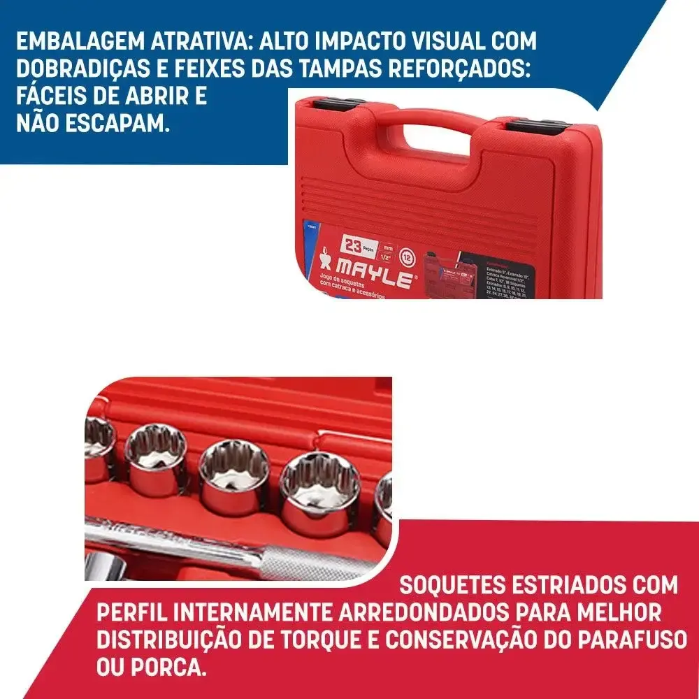 Jogo de soquete estriado encaixe 1/2 pol de 8 à 32 MM com 23 peças Mayle — fotografia 9