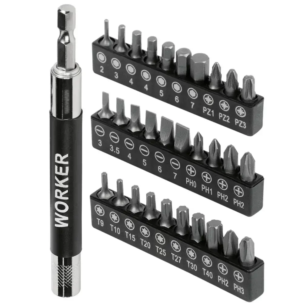 Jogo de bits para parafusadeira com 31PÇS 1” 25,40MM Worker — fotografia 3