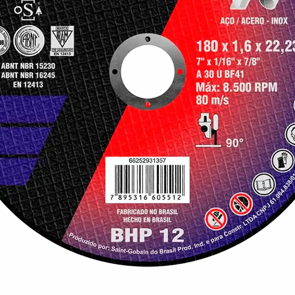 Disco de Corte Inox 7" x 1.6mm Bhp12 Alta Performance 66252931357 NORTON — fotografia 4
