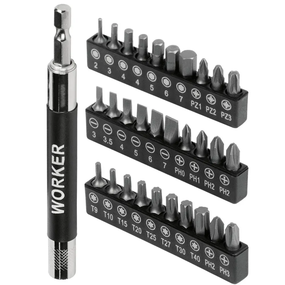 Jogo de bits para parafusadeira com 31PÇS 1” 25,40MM Worker — fotografia de referência