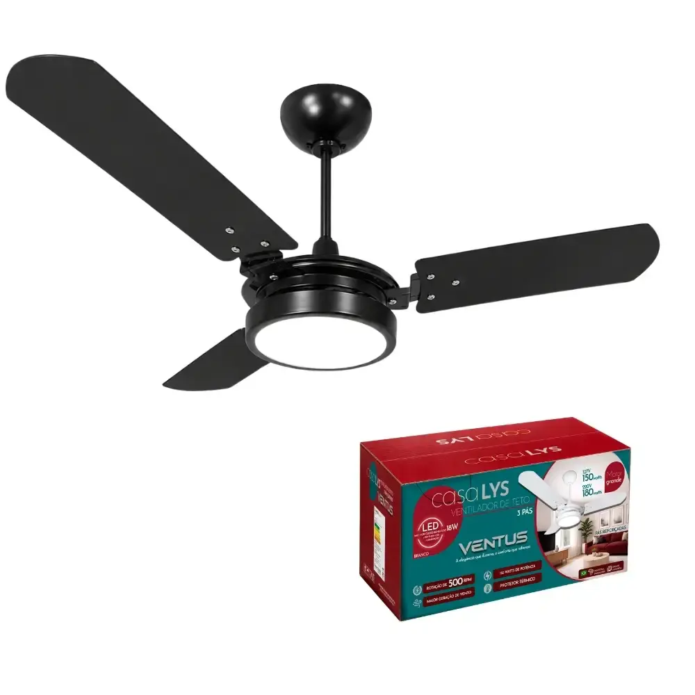 Ventilador de teto ventus 3 pás com LED 6K casa LYS Branco 220 V — fotografia 6