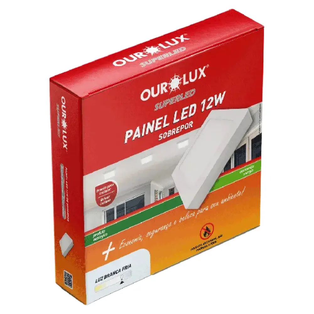 Painel led quadrado sobrepor 12W 2700K bivolt Ourolux — fotografia 2