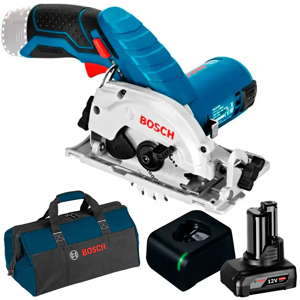 Serra circular 3.1/2 POL 12V GKS 12V-26 com bateria 4,0AH, carregador bivolt e bolsa Bosch — fotografia de referência