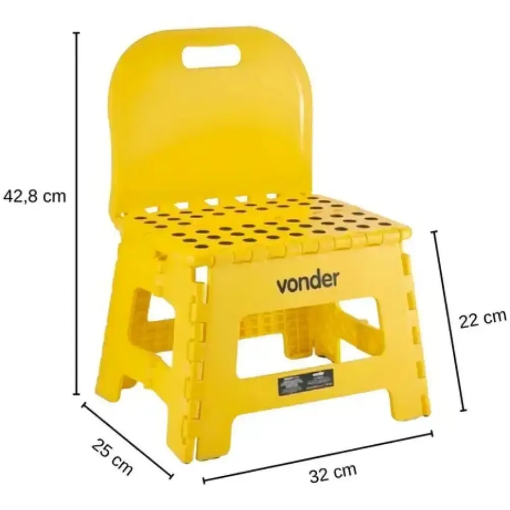 Banqueta plástica dobrável varias cores 22CM com encosto Vonder Amarelo — fotografia 5