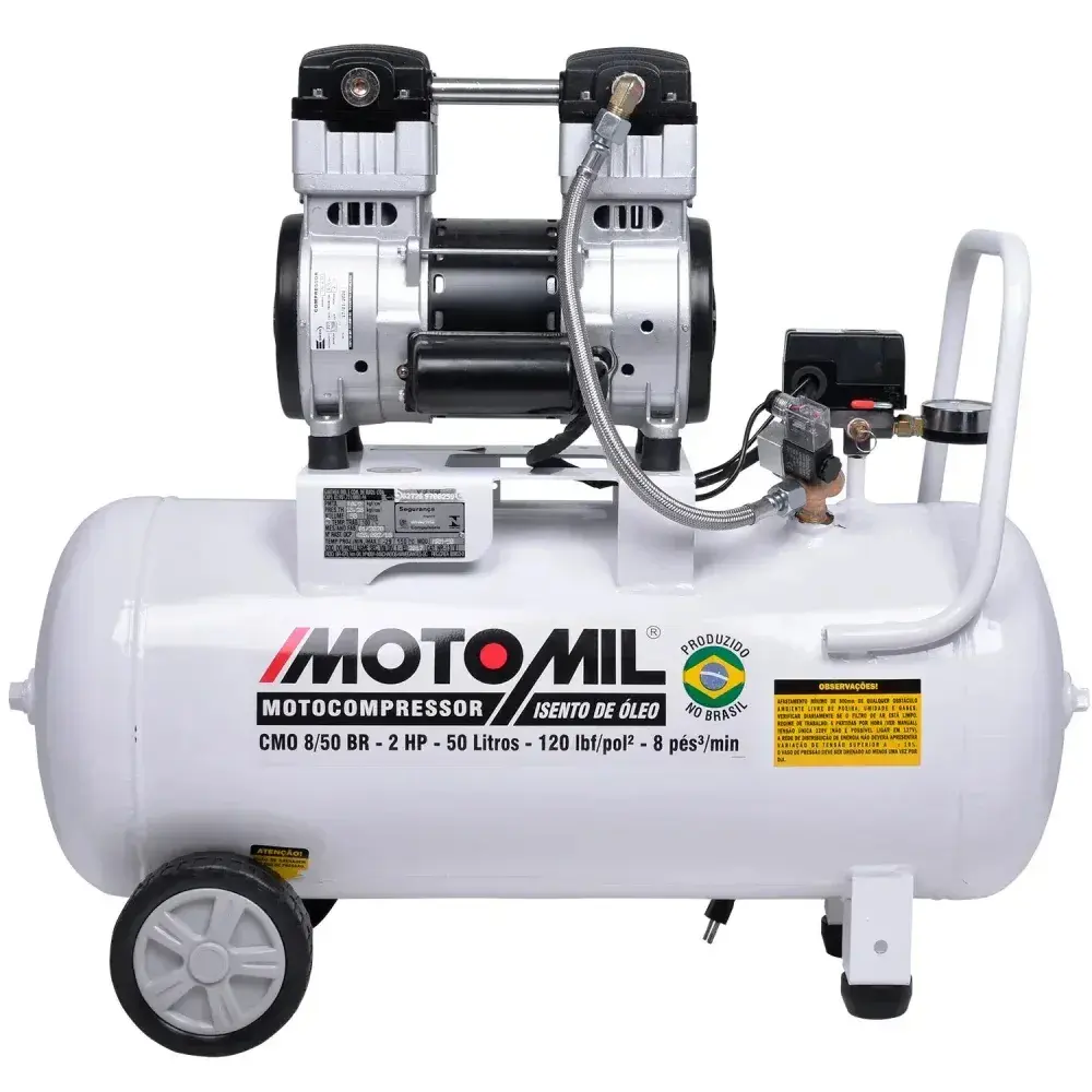 Compressor de ar médico odontológico cmo 8/50 branco MotoMil — fotografia 6