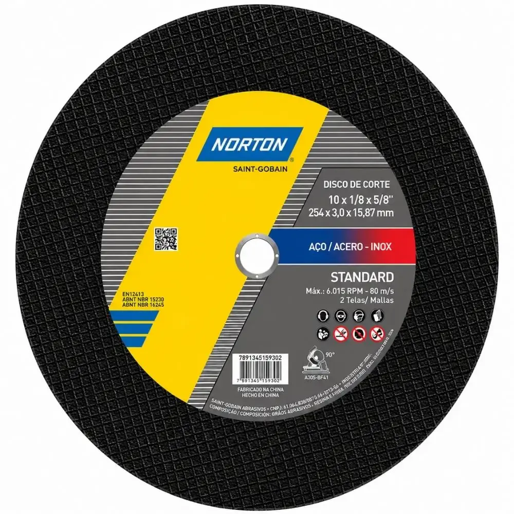 Disco de corte standard para inox 254X3X15,8MM Norton