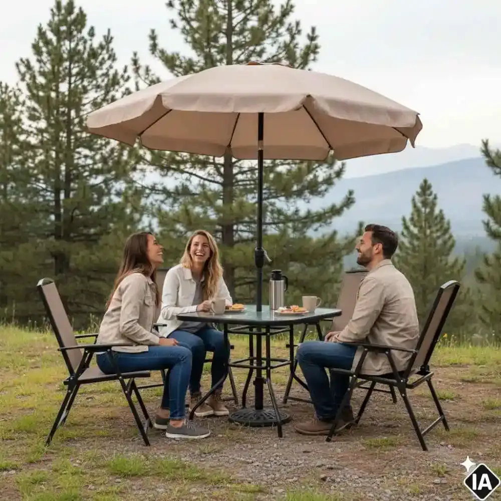Conjunto de mesa e guarda-sol com 4 cadeiras para jardim acapulco Mor — fotografia 11