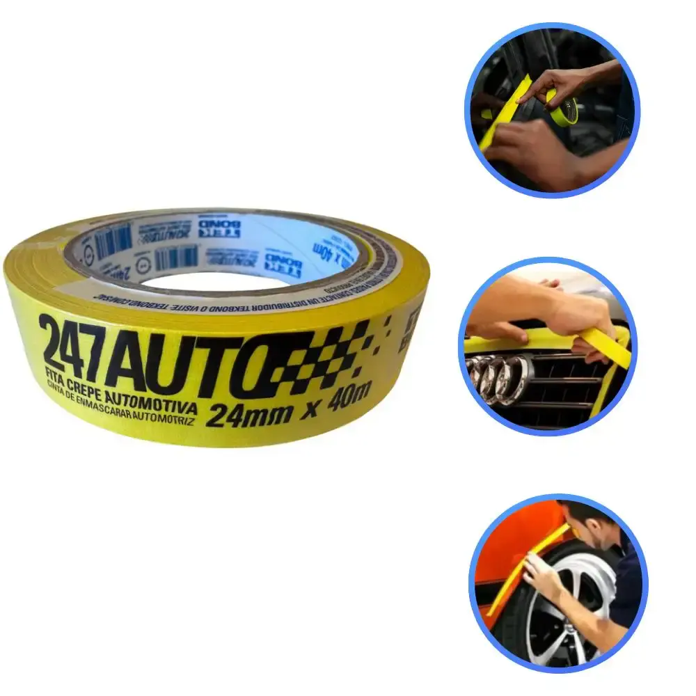 Fita Crepe 24 MM x 40 Metros Automotiva Amarela TEKBOND TEK Bond — fotografia 2