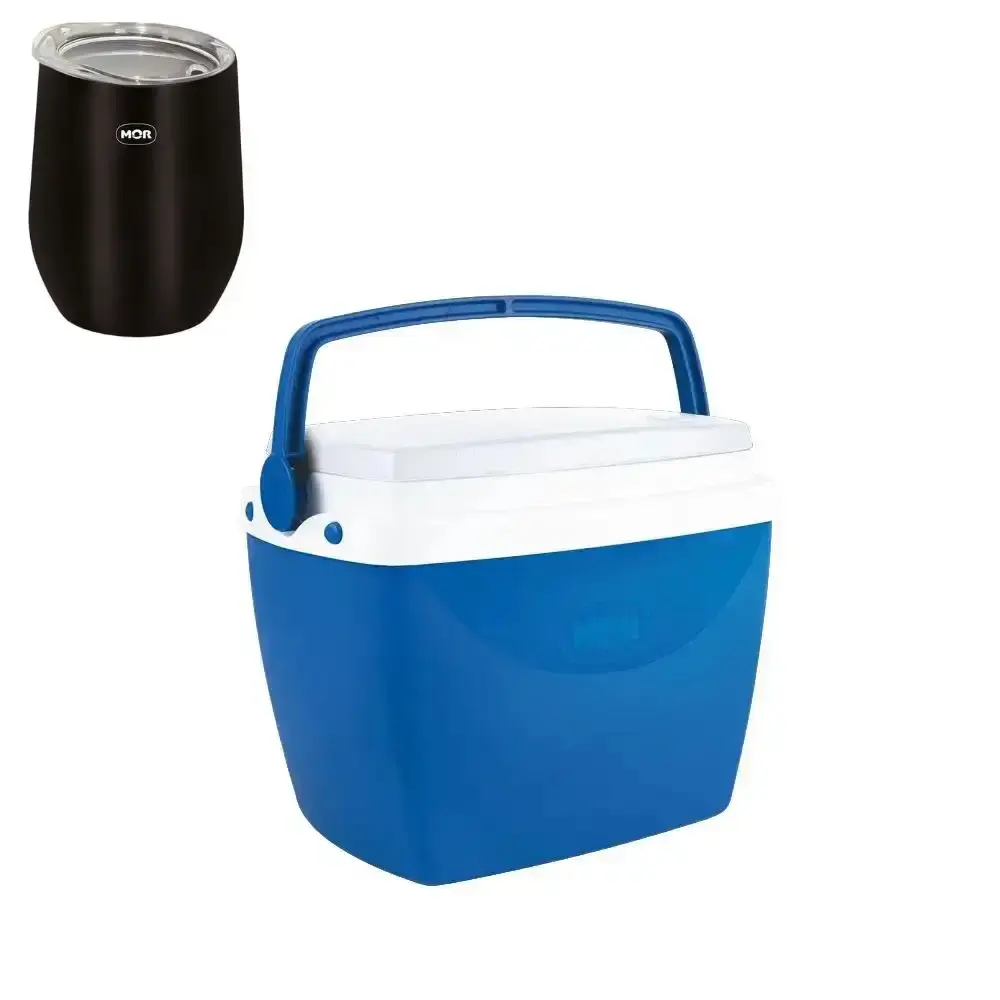 Caixa térmica azul 6L e copo térmico 360ML Mor — fotografia de referência