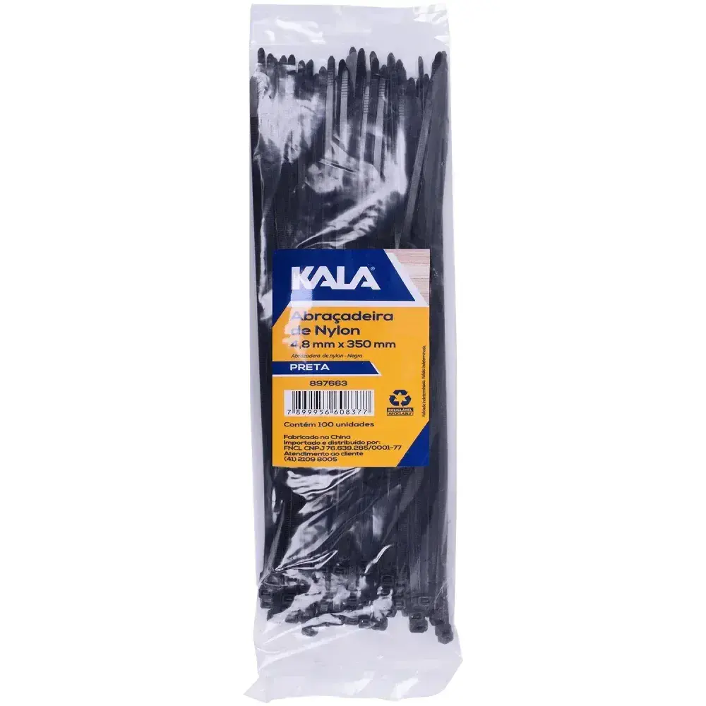 Abraçadeira nylon 4,8MM x 350MM preta 100 peç Kala — fotografia de referência