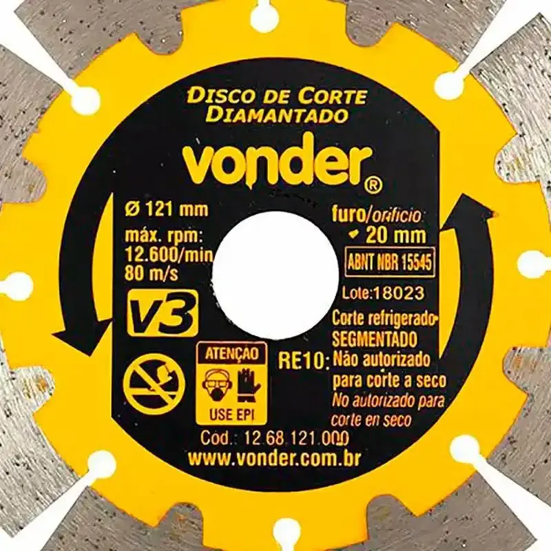 Disco de corte diamantado 121 MM segmentado V3 para cortador CPV 3150 Vonder — fotografia 2