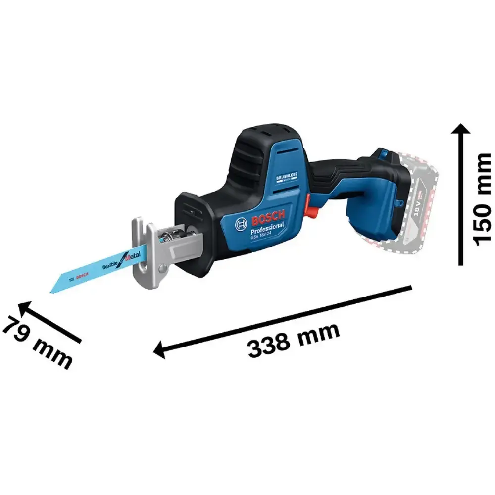 Serra sabre a bateria 18V GSA 18V-24 com 2 lâminas sem bateria Bosch — fotografia 3