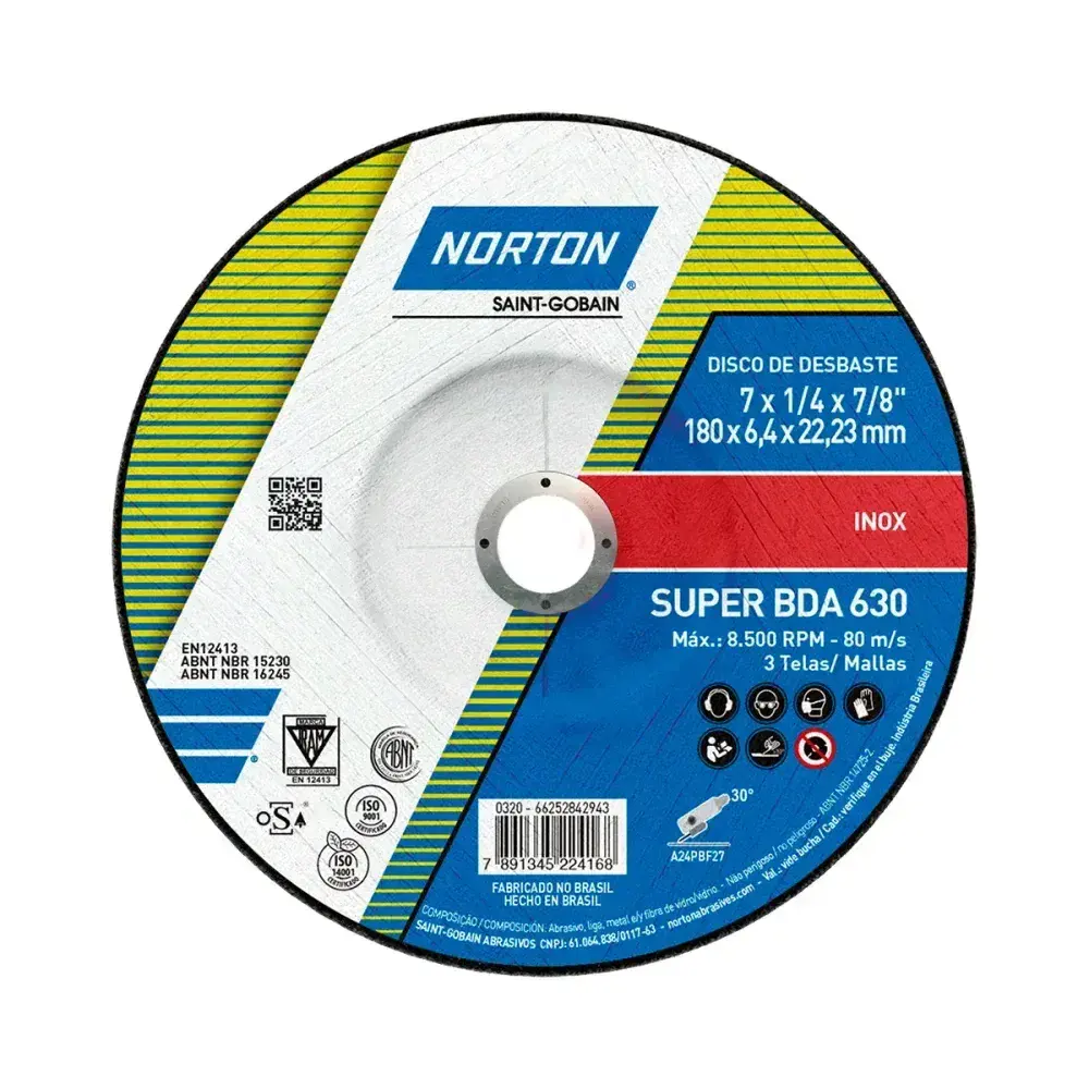 Disco de desbaste super inox BDA630 180X6,4X22,23MM Norton — fotografia 3