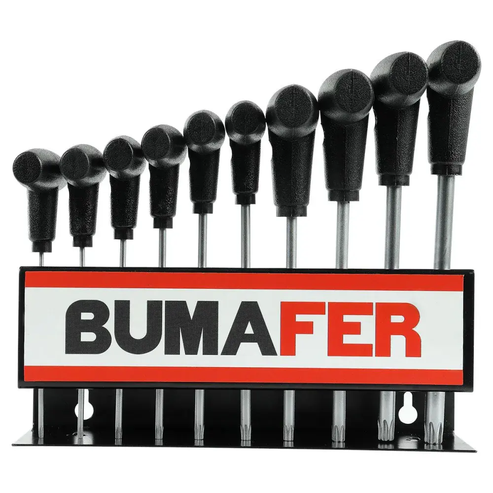 Jogo de chaves torx t em cromo vanádio 10 peç Bumafer