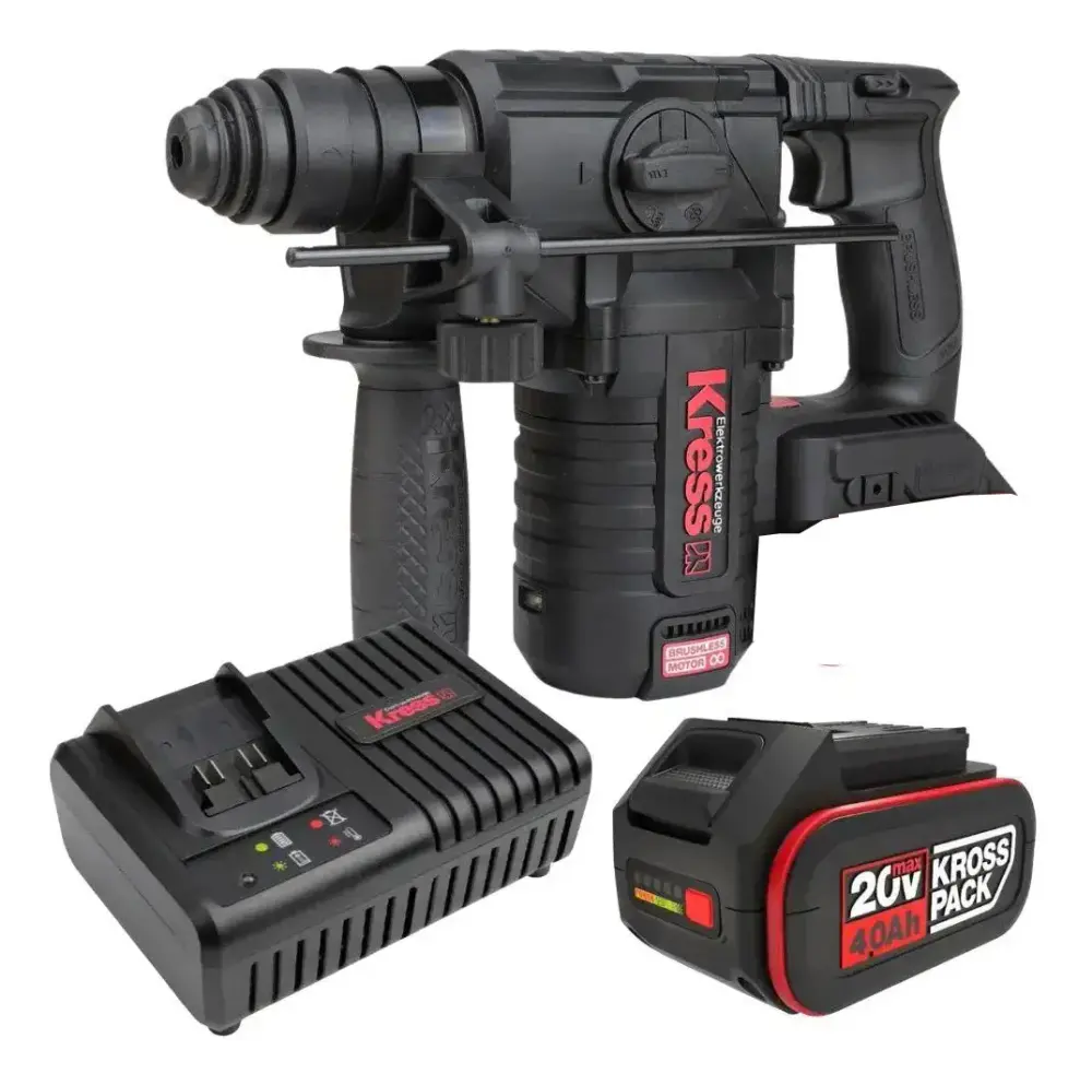 Martelete perfurador 20V brushless com bateria 4AH e carregador bivolt Kress