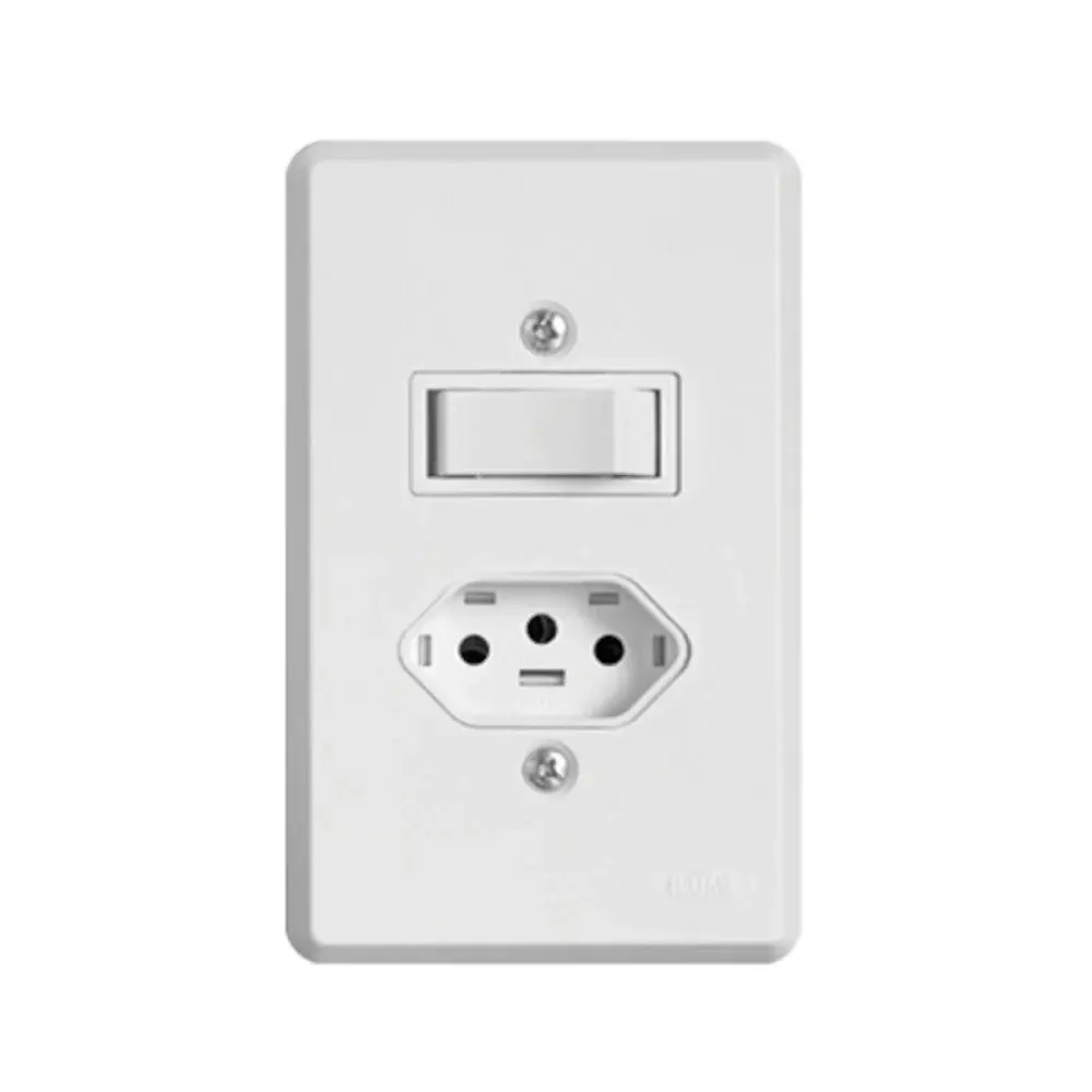 Interruptor 1 ts + tomada fixa embutir 2P t 10A 250V Ilumi