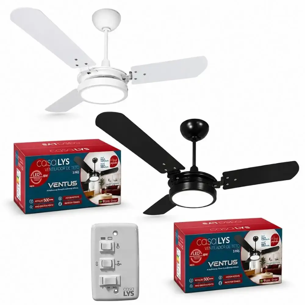 Ventilador de teto ventus 3 pás com LED 6K casa LYS Branco 110 V