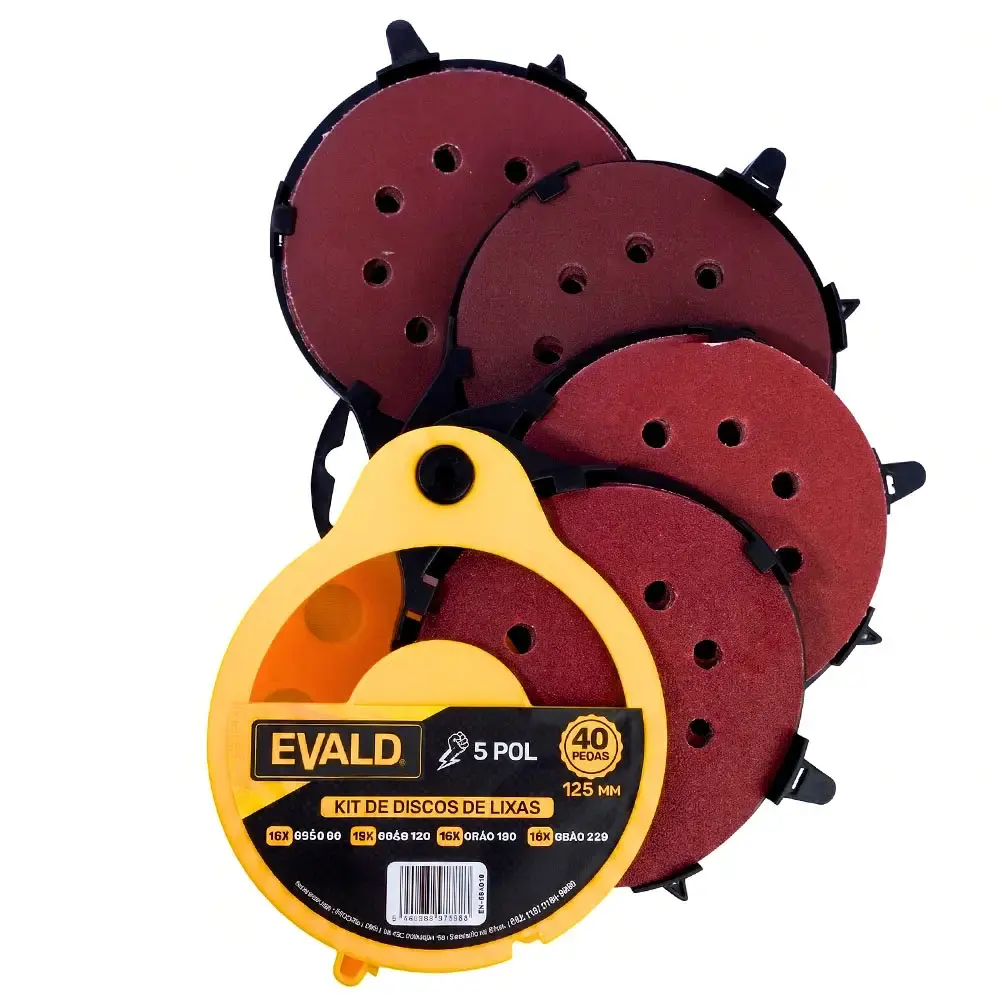 Jogo de Discos de Lixa 5 POL 125 mm Perfurado com Velcro EV-446910 EVALD — fotografia de referência