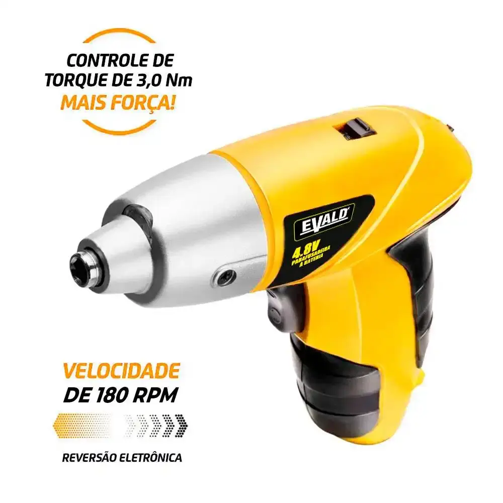 Parafusadeira bateria 4,8V 3NM reversível kit 12 peças EVS001 Evald — fotografia 6