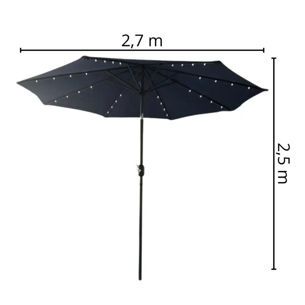 Ombrelone Base 2,70 mts Articulado Led e Manivela Azul ou Cinza IMPORTWAY — fotografia 3