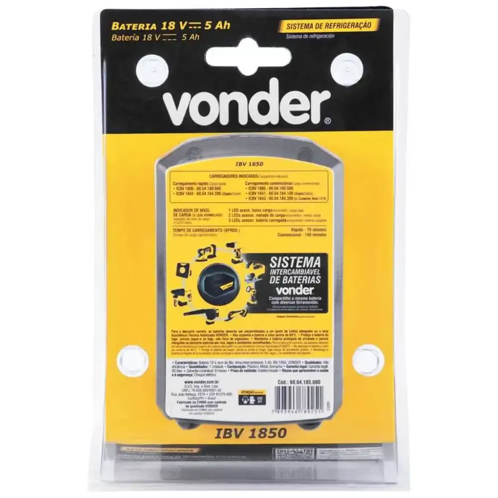 Bateria 18V lítio 5AH IBV1850 60.04.185.000 Vonder — fotografia 7