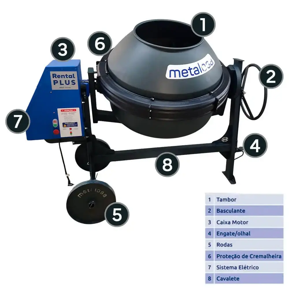 Betoneira 400 litros rental motor weg 2,0 HP mono 220V Metalosa — fotografia 7