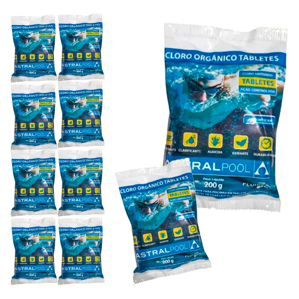 Tablete de pastilhas de cloro orgânico 200G 10 unidades Astralpool
