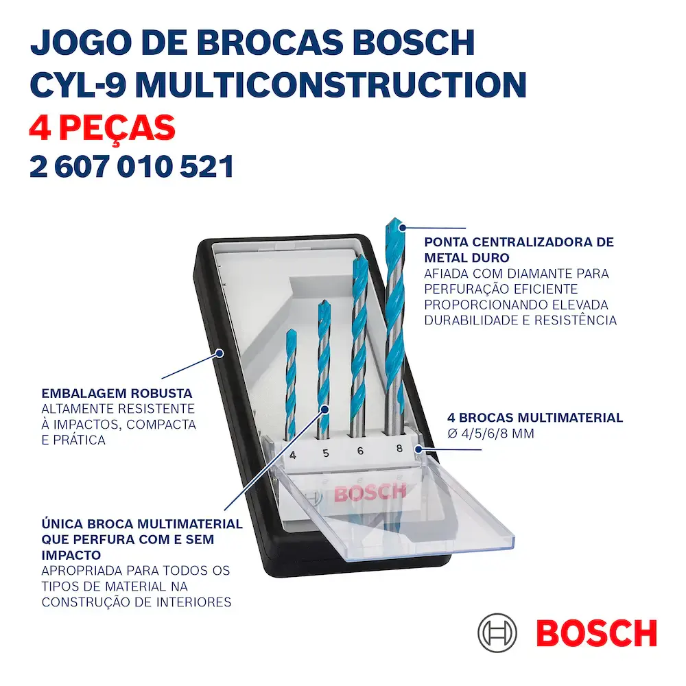 Jogo de Brocas Multi Construction CYL-9 de 4.0 á 8.0 MM Kit c/ 4 Peças 2607018285000 BOSCH — fotografia 5