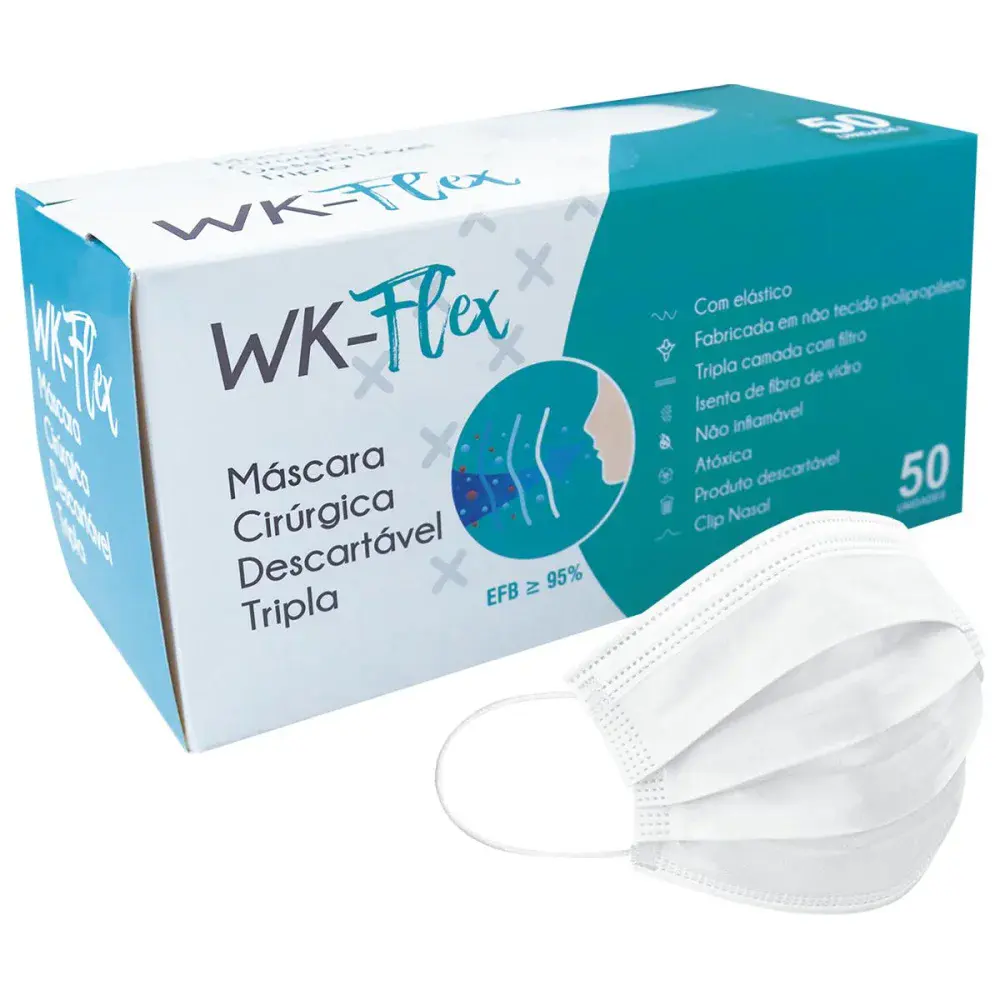Máscara cirúrgica descartável tripla branca 50 peç wk-flex Topdesc
