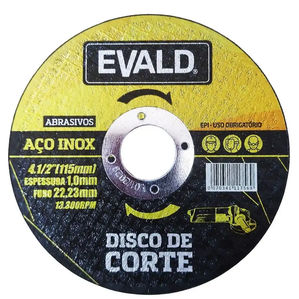 Disco de corte 4.1/2 POL 115 MM aço inox Evald